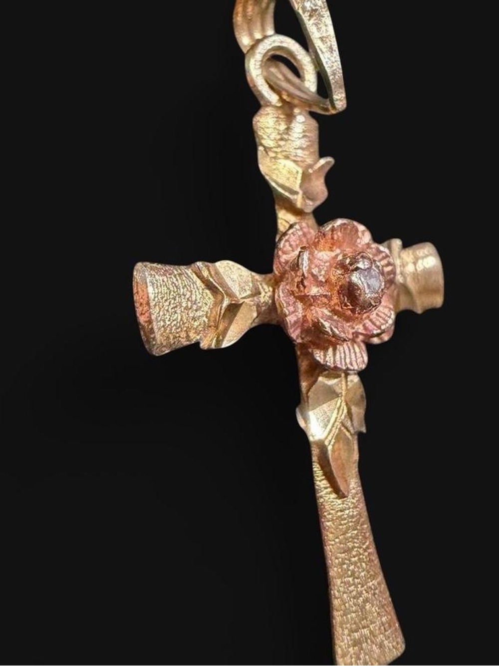 β¨ 10K Gold Two Tone Cross Pendant Rose Flower Religious Charm 10k βοΈ Jewelry - Picture 16 of 16